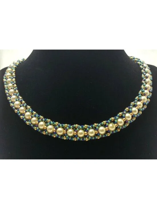 Artisan-Made Necklace Collar Swarovski Crystal Faux Pearls Sterling Silver Clasp - Picture 4 of 7